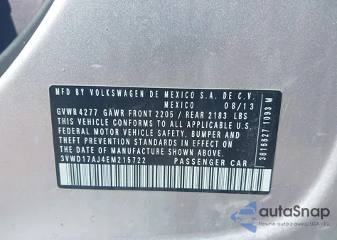 2014 Volkswagen Jetta 1.8T Se from USA, damaged, VIN 3VWD17AJ4EM215722